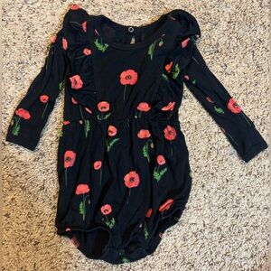 Kyte Baby Midnight Poppy Floral Long Sleeve Baby Bubble Romper 6-12 months